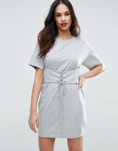 Платье‑футболка с отделкой в стиле корсета ASOS - Серый
