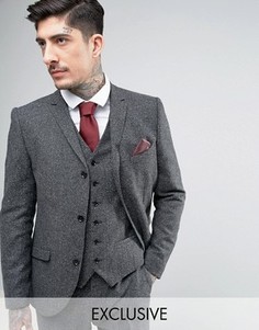 Приталенный твидовый пиджак с шевронным узором Heart & Dagger - Серый