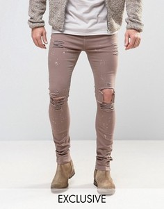 Коричневые зауженные джинсы с принтом брызги краски Mennace - Коричневый