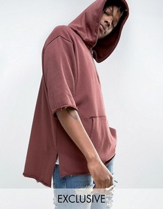 Бордовое oversize-худи с короткими рукавами и молнией Mennace - Красный