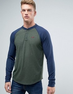 Зеленый бейсбольный топ хенли узкого кроя с длинными рукавами Hollister - Зеленый