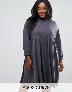 Хлопковое свободное платье с эластичными манжетами ASOS CURVE - Серый