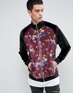 Свободная спортивная куртка из велюра с цветочным принтом ASOS - Черный