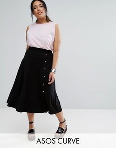 Юбка миди на кнопках ASOS CURVE - Черный