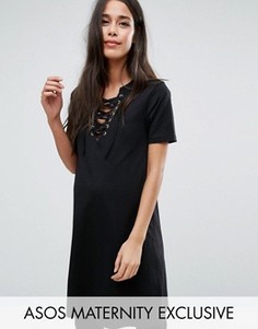 Платье-футболка для беременных со шнуровкой ASOS Maternity - Черный