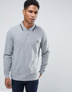 Серая меланжевая узкая футболка-поло из пике с двойным кантом Fred Perry - Серый