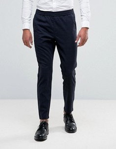 Укороченные зауженные брюки в клетку с эластичной талией Selected Homme - Темно-синий