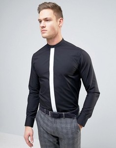 Узкая рубашка с контрастной планкой Selected Homme - Черный
