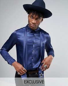 Атласная рубашка для вечеринок с галстуком Reclaimed Vintage - Темно-синий