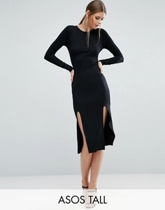 Облегающее платье миди с длинными рукавами и разрезами ASOS TALL - Черный