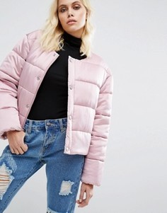 Дутая оversize-куртка из премиум-атласа без воротника Puffa - Розовый