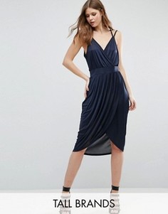 Платье с запахом и драпировкой спереди Vero Moda Tall - Темно-синий