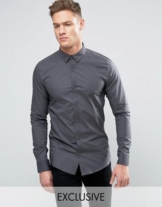 Зауженная рубашка со скрытой пуговичной планкой Only & Sons - Серый