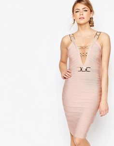 Бандажное платье миди с цепочками Forever Unique - Розовый