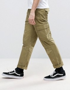Узкие брюки карго цвета хаки с потертостями и заплатами ASOS - Зеленый