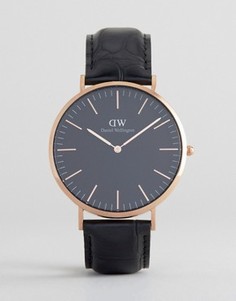 Золотисто-розовые классические часы на кожаном ремешке Daniel Wellington - 40 мм - Черный