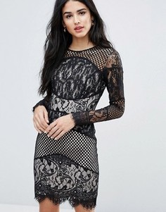 Кружевное облегающее платье мини со вставками Forever Unique - Черный