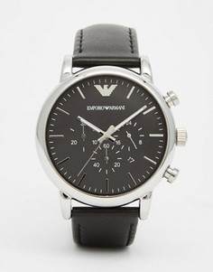 Часы-хронограф с кожаным ремешком Emporio Armani AR1828 - Черный