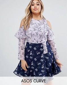Платье мини с открытыми плечами и принтом ASOS CURVE - Мульти
