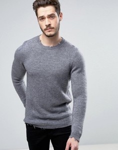 Длинный состаренный джемпер с добавлением шерсти ASOS - Серый