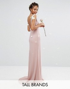 Платье макси с открытой спиной и отделкой TFNC Tall Wedding - Розовый