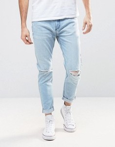 Узкие эластичные джинсы с дырками на коленях Rollas Rollies - Синий