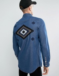 Джинсовая рубашка с вышивкой Liquor & Poker - Синий