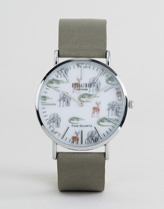 Часы с серым кожаным ремешком Reclaimed Vintage Safari - Серый