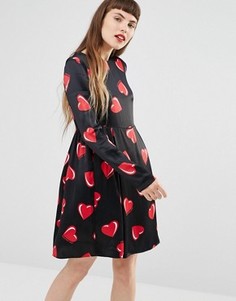 Платье с длинными рукавами и принтом сердец Love Moschino - Черный