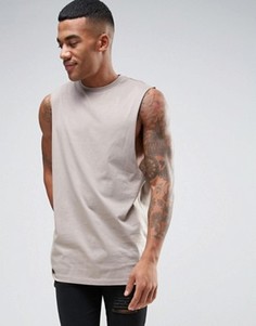 Длинная серая футболка без рукавов ASOS - Коричневый