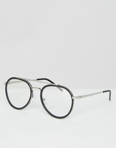 Круглые очки-авиаторы с прозрачными стеклами ASOS - Черный
