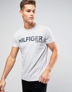 Серая меланжевая футболка с большим логотипом Tommy Hilfiger Denim - Серый
