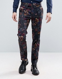 Темные строгие брюки скинни с цветочным принтом ASOS - Черный