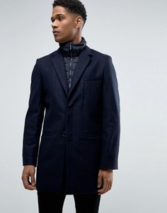 Шерстяное пальто со стеганой отделкой Celio - Темно-синий