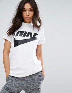 Белый удлиненный топ с высокой горловиной Nike - Белый