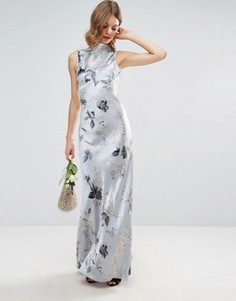 Платье макси в стиле 40-х с серебристыми розами ASOS WEDDING - Мульти