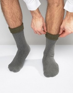 Вязаные тапочки-носки цвета хаки с закатанным верхом ASOS - Серый