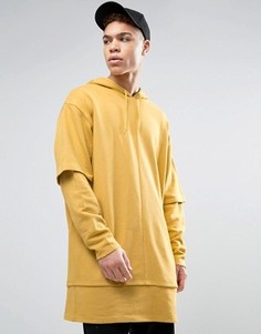 Длинное oversize-худи с двухслойной отделкой ASOS - Желтый