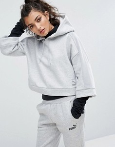 Серое укороченное худи с широкими рукавами Puma - Серый