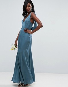 Платье макси с драпированной спинкой ASOS WEDDING Premium - Синий