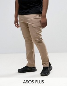 Супероблегающие брюки песочного цвета с карманами карго на молнии ASOS PLUS - Stone