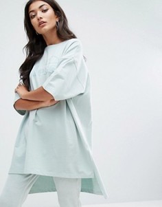 Трикотажный oversize-свитшот асимметричной длины с принтом Ellesse - Зеленый