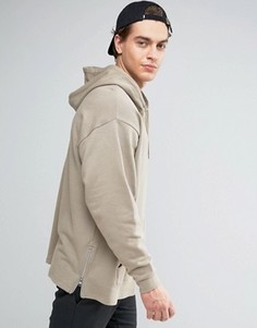 Бежевый длинный oversize-худи с молниями ASOS - Бежевый