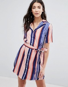 Полосатое платье-рубашка с воротником в виде лацканов Influence - Мульти