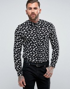 Вискозная рубашка в стиле вестерн классического кроя с конями ASOS - Черный