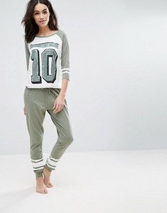 Пижамный комплект с принтом Sleep Until 10 New Look - Зеленый