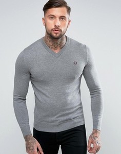 Серый хлопковый джемпер с V-образным вырезом Fred Perry - Серый