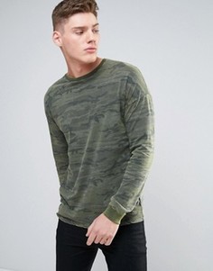 Oversize-лонгслив с камуфляжным принтом и эффектом кислотной стирки ASOS - Зеленый