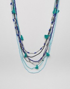 Многослойное ожерелье с кисточками и бисером Glamorous - Синий