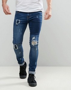 Темные супероблегающие джинсы с заплатками Always Rare Dexter - Синий